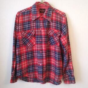 VTG Mac Campbell VIP Red Plaid Flannel Wool Shirt Men Size Large Button Down